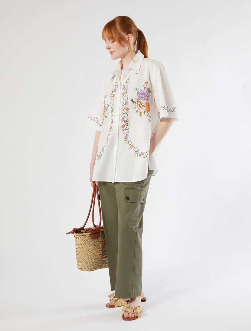 Marina Rinaldi Embroidered cotton canvas shirt