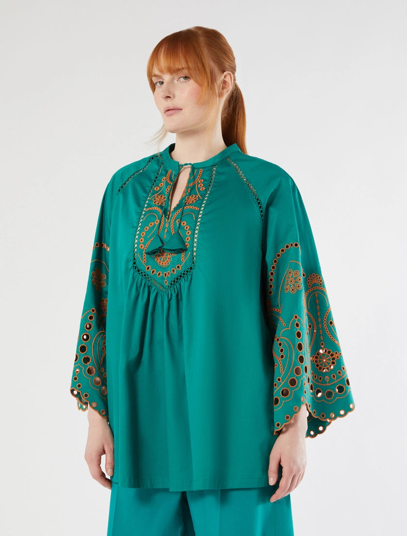 Marina Rinaldi Embroidered cotton satin tunic