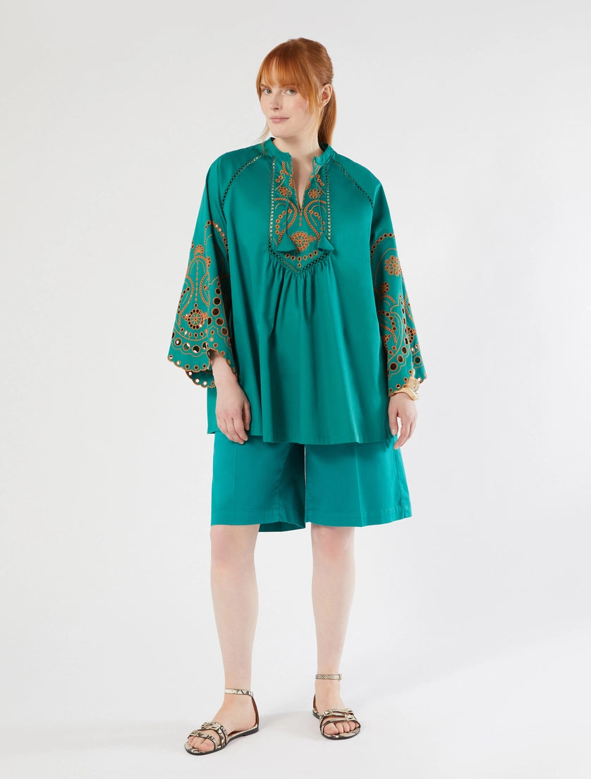 Marina Rinaldi Embroidered cotton satin tunic