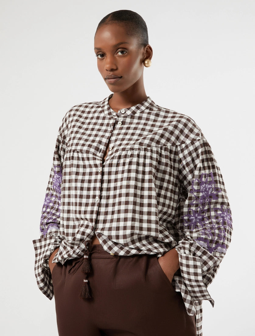 Marina Rinaldi Gingham poplin shirt with embroidery