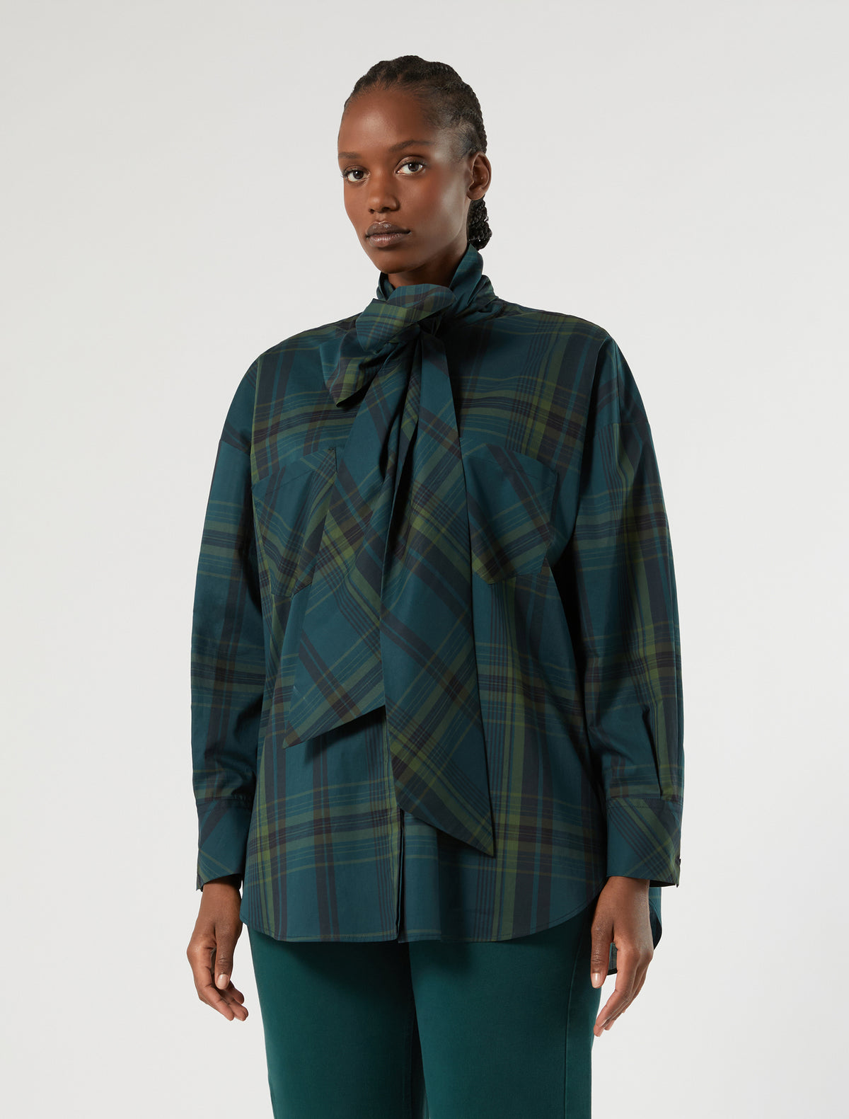 Marina Rinaldi Oversized Check Cotton Canvas Shirt