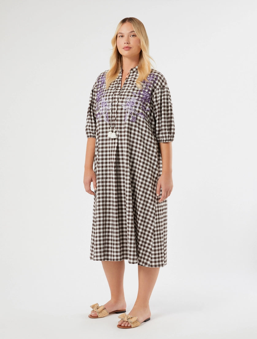 Marina Rinaldi Gingham poplin dress with embroidery