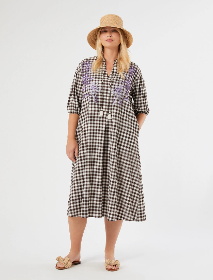 Marina Rinaldi Gingham poplin dress with embroidery