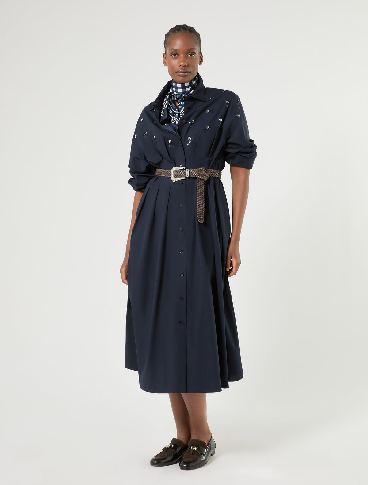 Marina Rinaldi Embroidered Poplin Dress