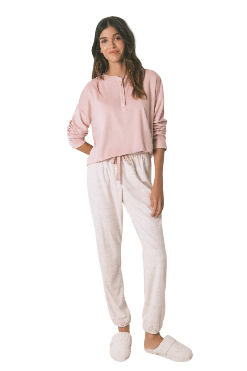Women Secret Soft fleece long pajamas with pink trim