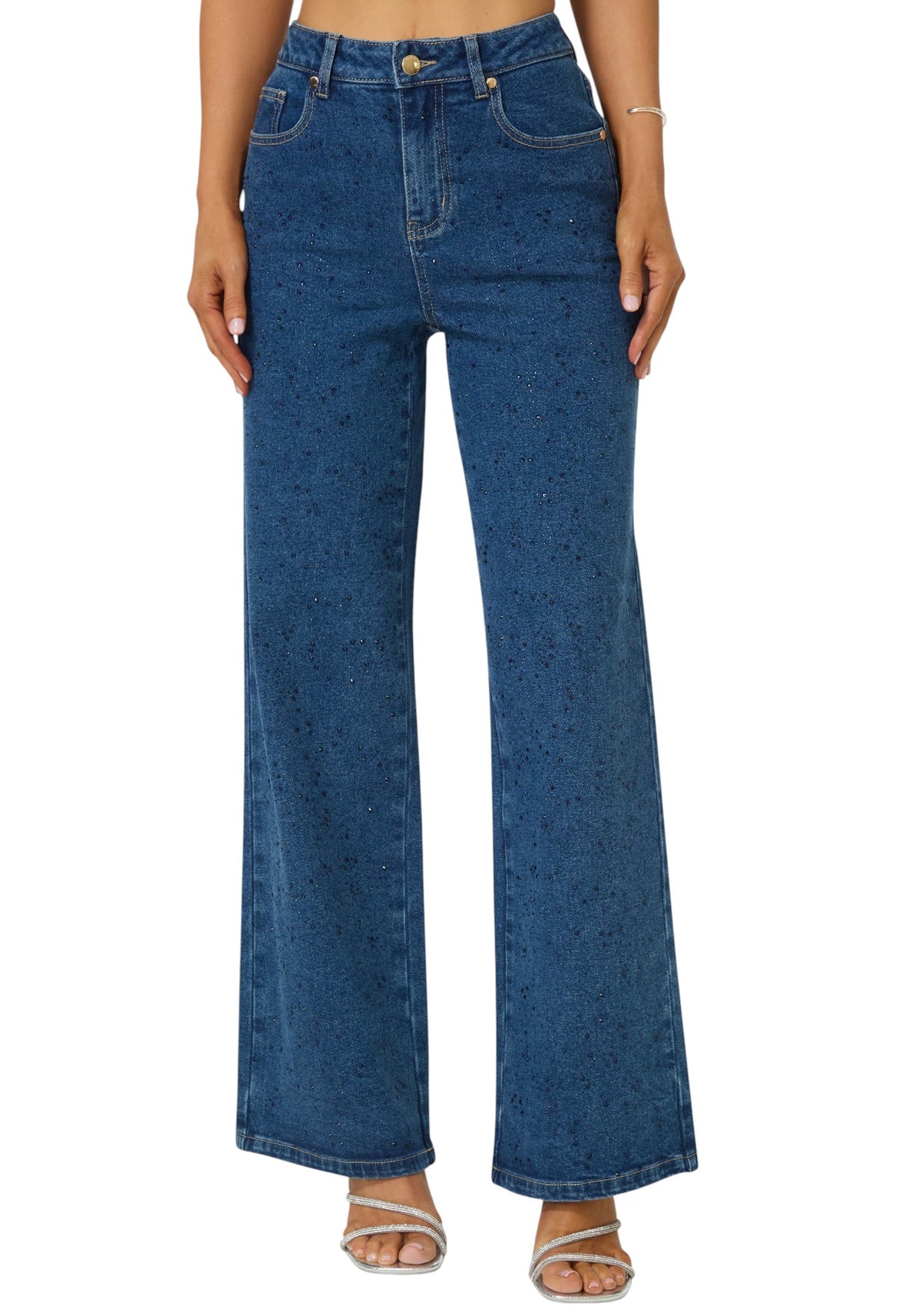Bebe Natural Waist Rhinestone Wide Leg Jeans