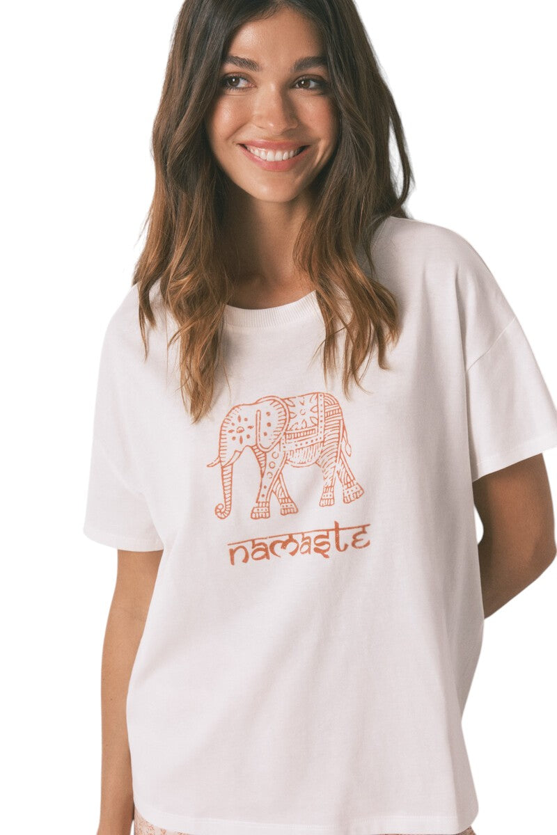 Women Secret 100% cotton "Namaste" white t-shirt