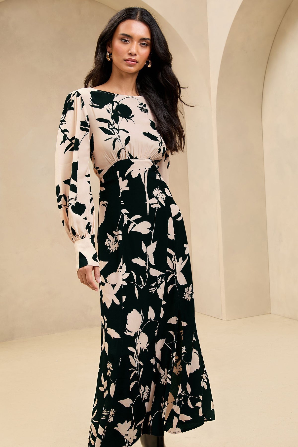 Lipsy London Mixed Print Long-Sleeve Midi Dress