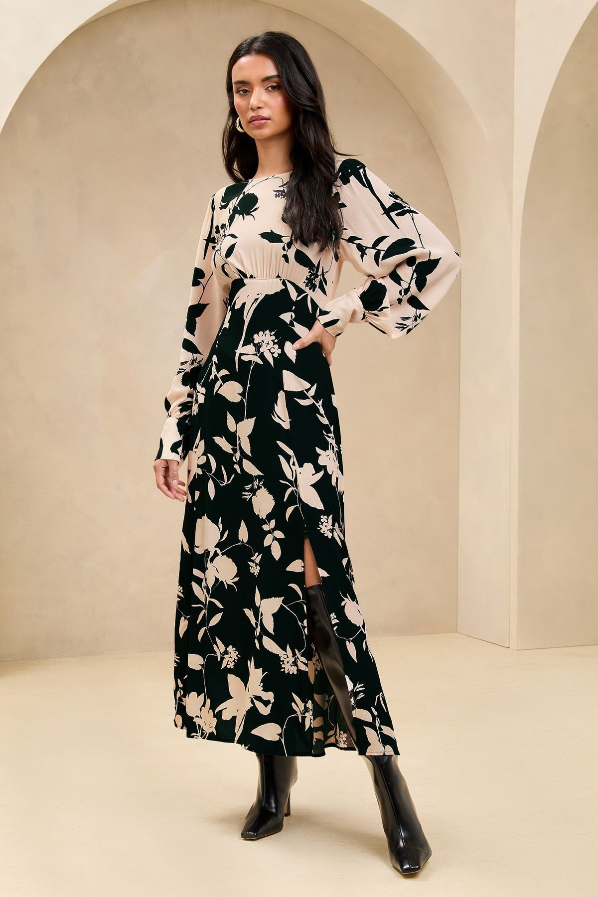 Lipsy London Mixed Print Long-Sleeve Midi Dress
