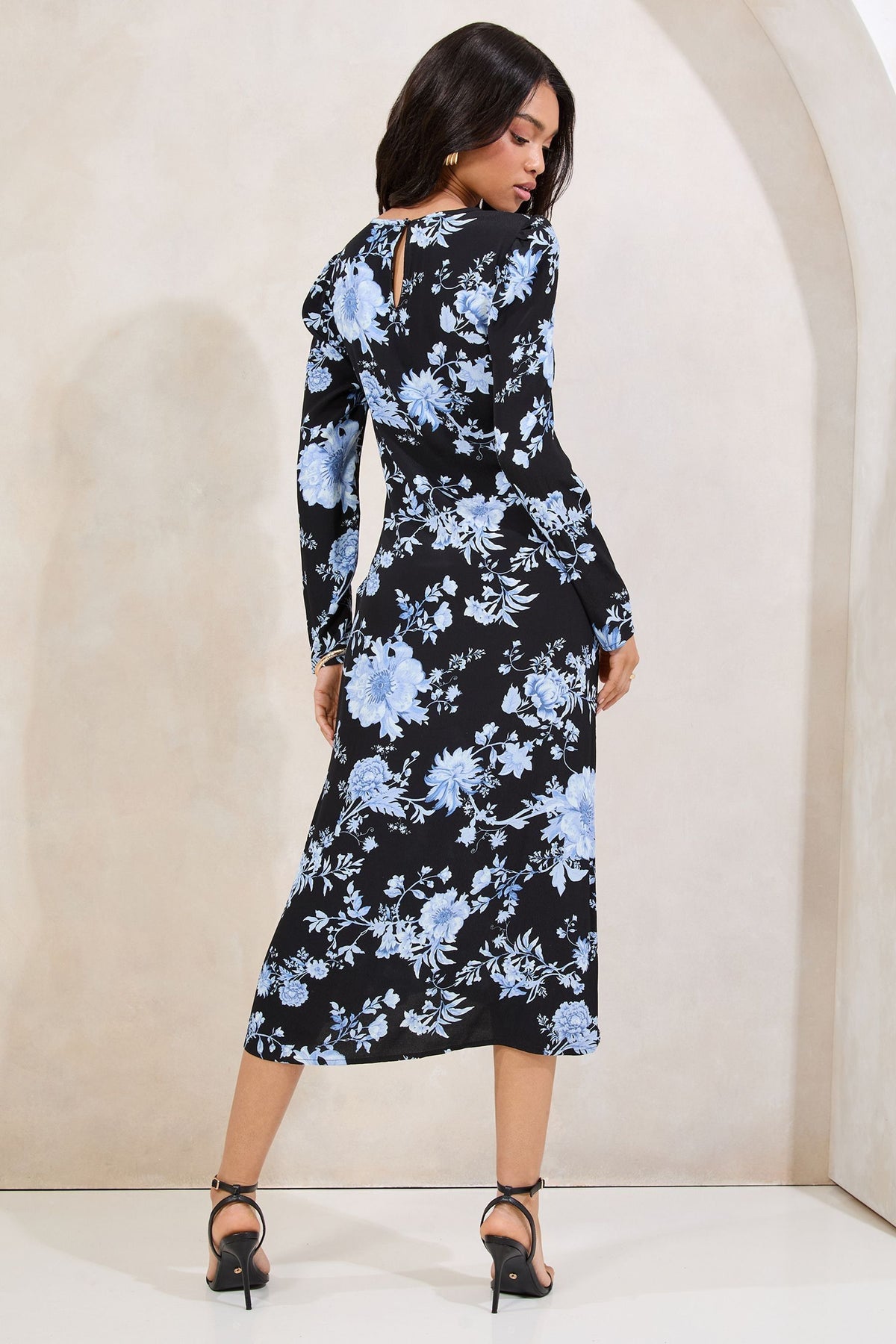Lipsy London Floral Ruched-Side Midi Dress