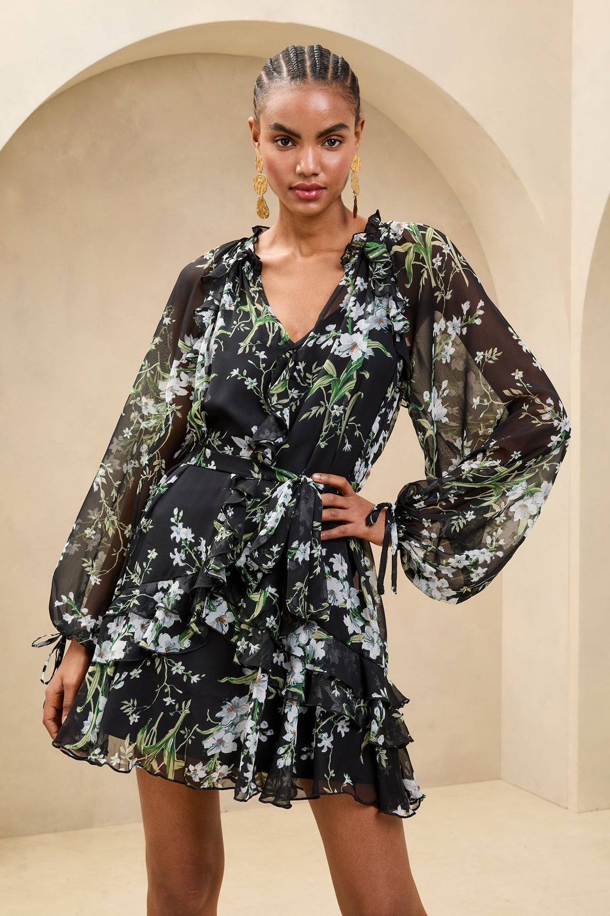 Lipsy London Floral V-Neck Ruffle Mini Dress