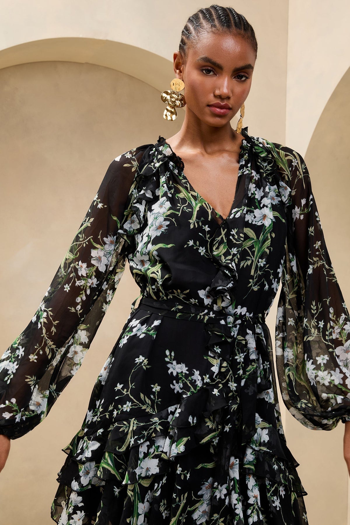 Lipsy London Floral V-Neck Ruffle Mini Dress