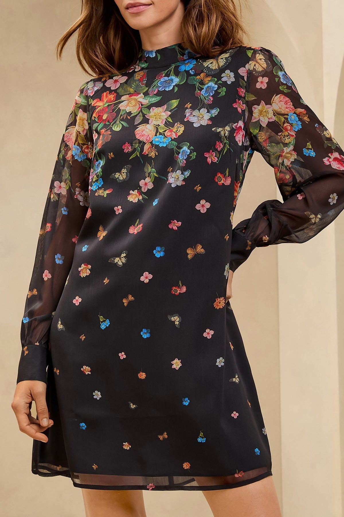 Lipsy London Butterfly Print Long-Sleeve Mini Dress