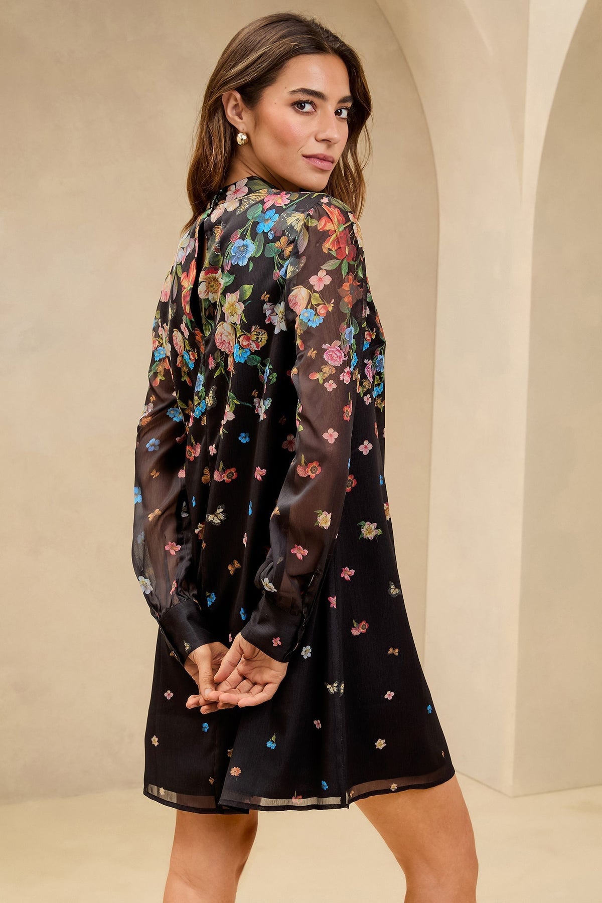 Lipsy London Butterfly Print Long-Sleeve Mini Dress