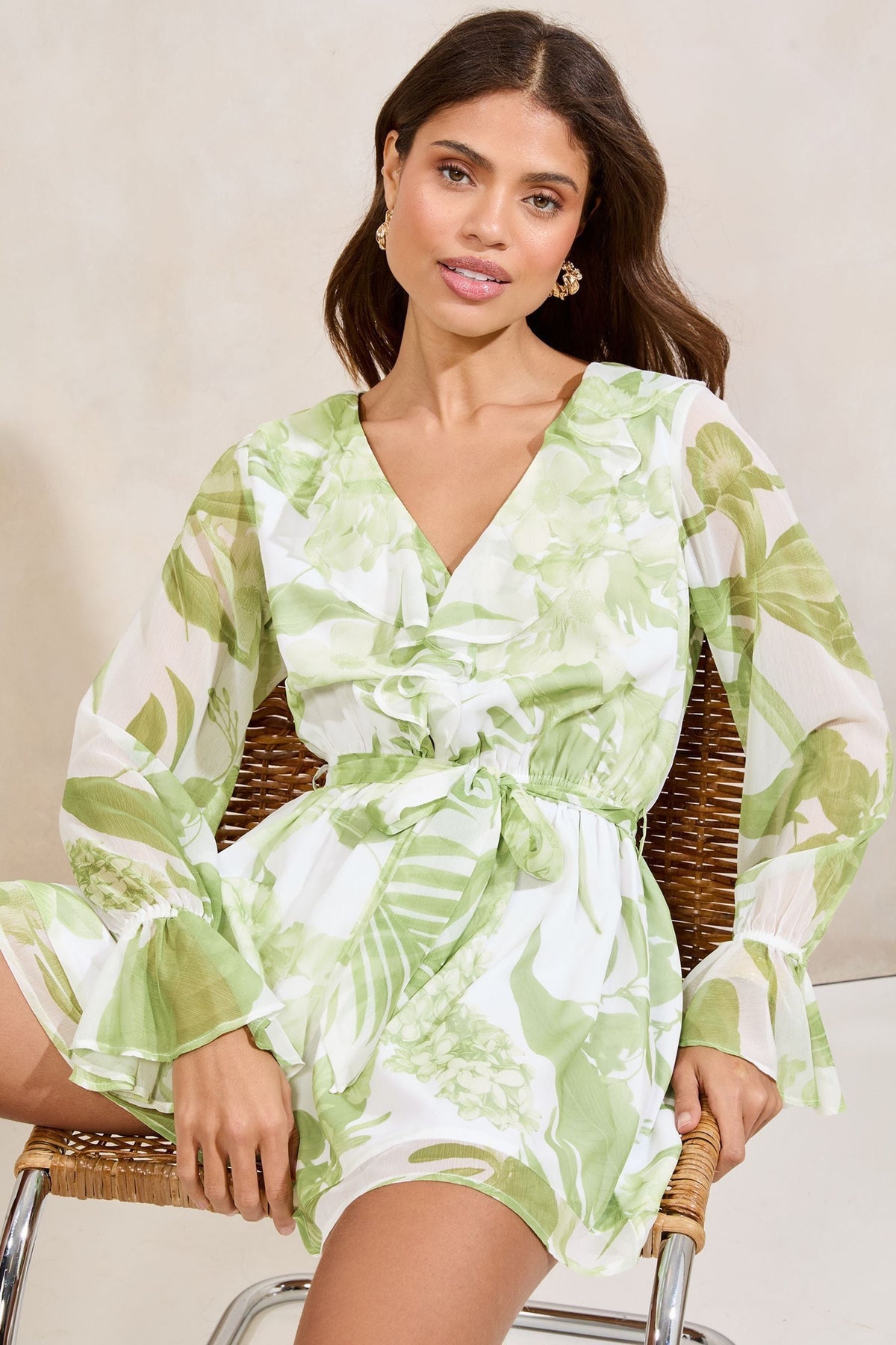 Lipsy London Floral Ruffle Long-Sleeve Playsuit
