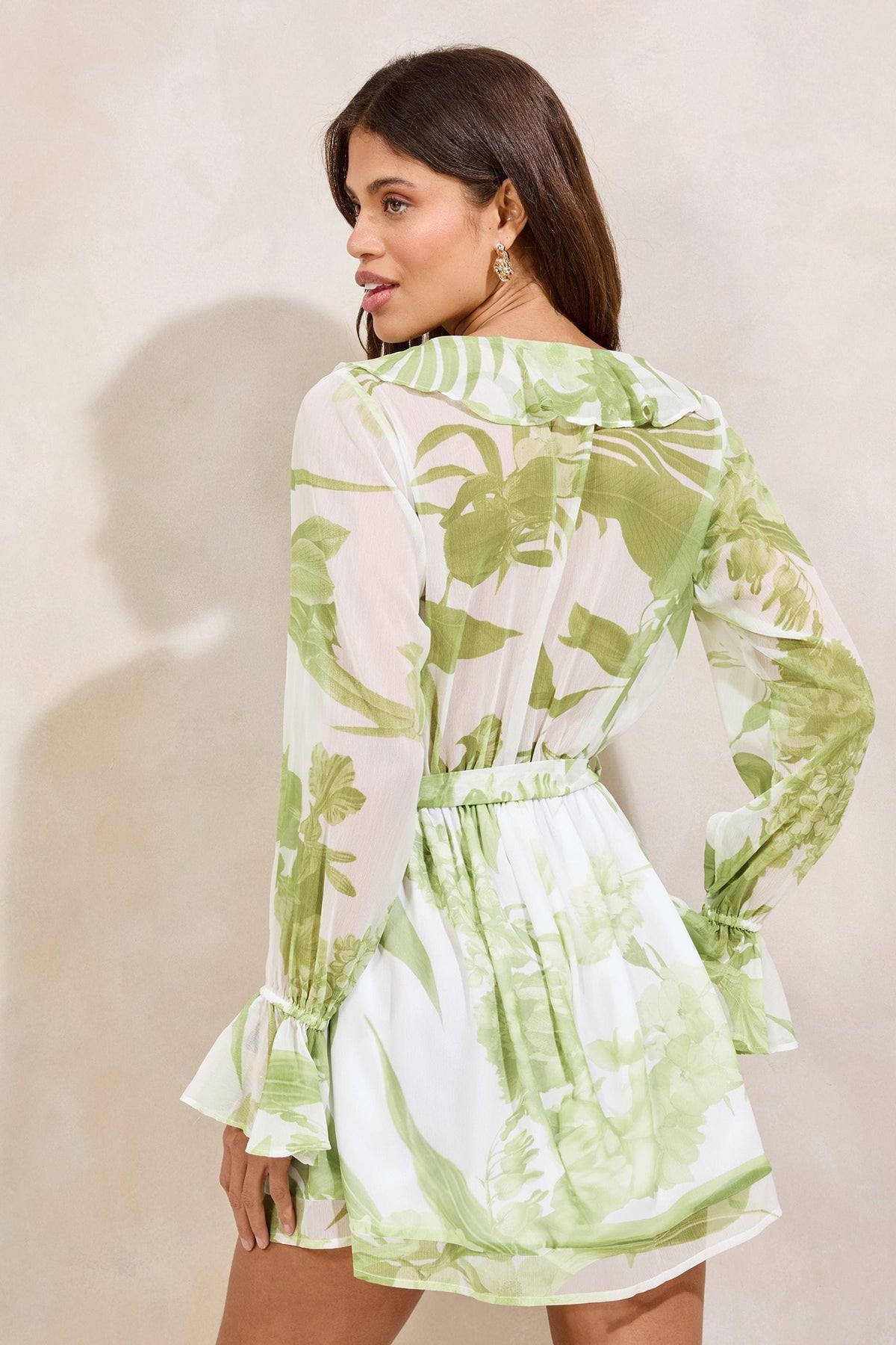 Lipsy London Floral Ruffle Long-Sleeve Playsuit