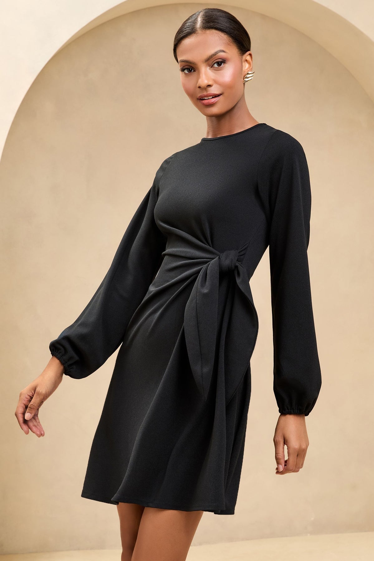 Lipsy London Long-Sleeve Knit Side-Tie Mini Dress