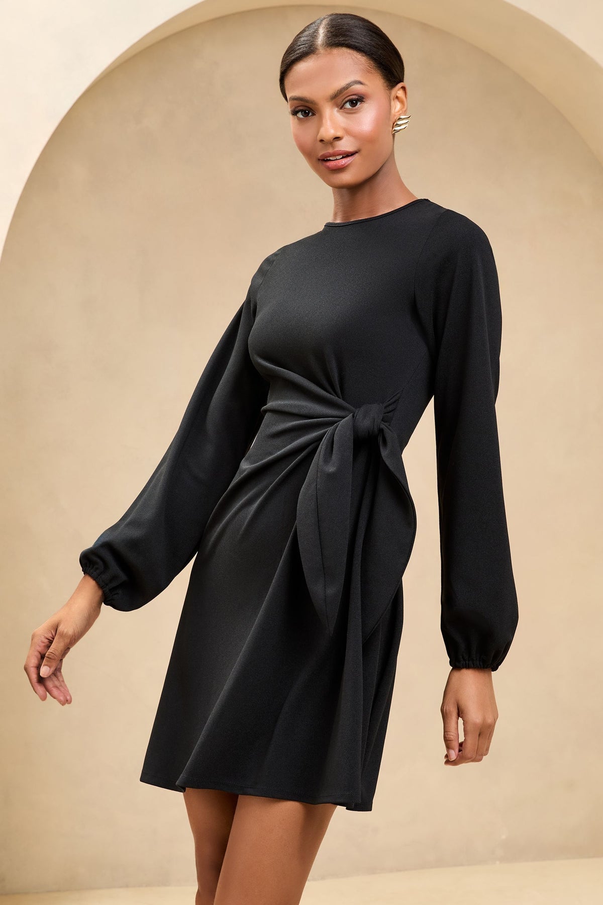 Lipsy London Long-Sleeve Knit Side-Tie Mini Dress