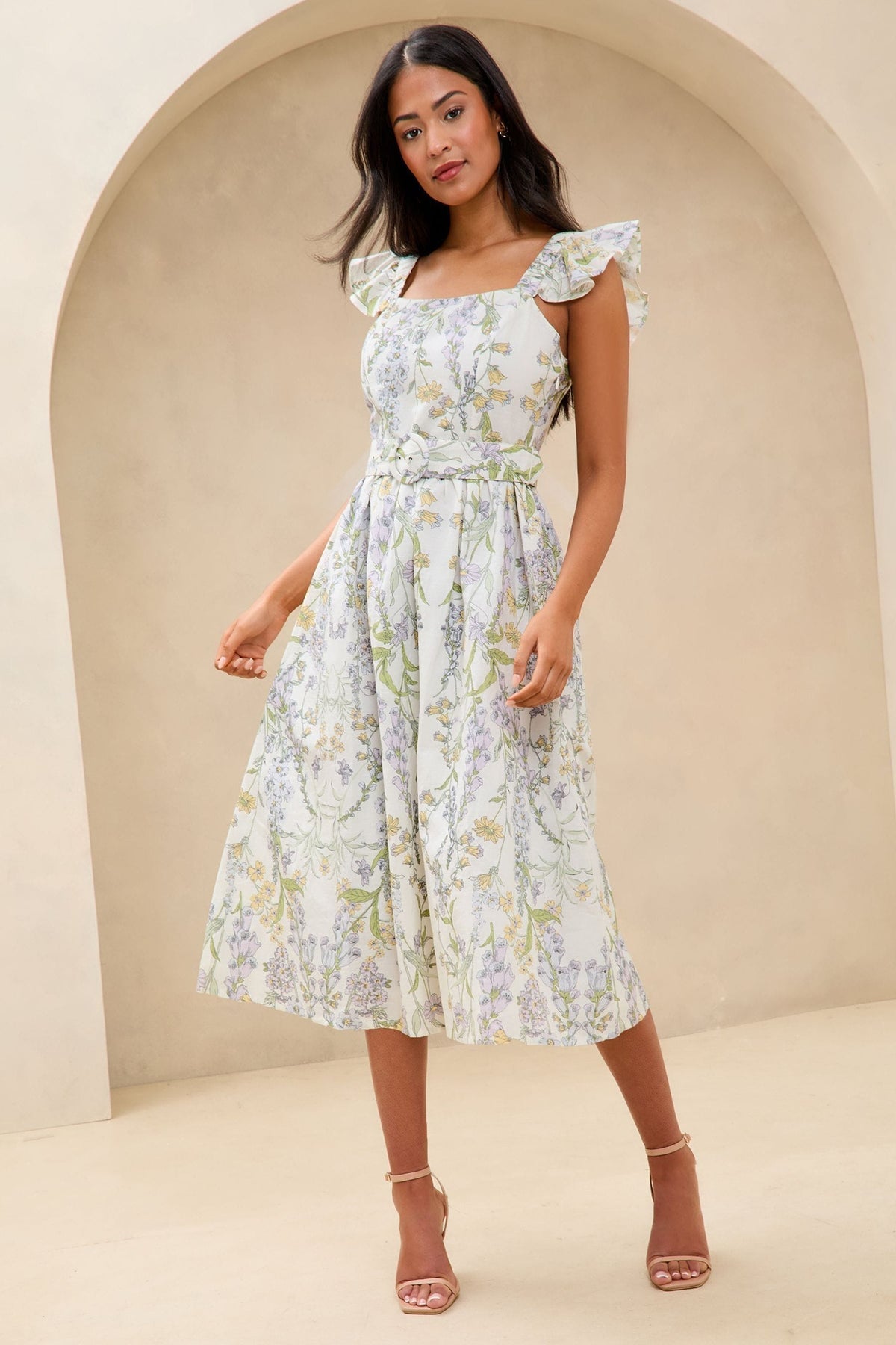 Lipsy London Floral Belted Midi Dress