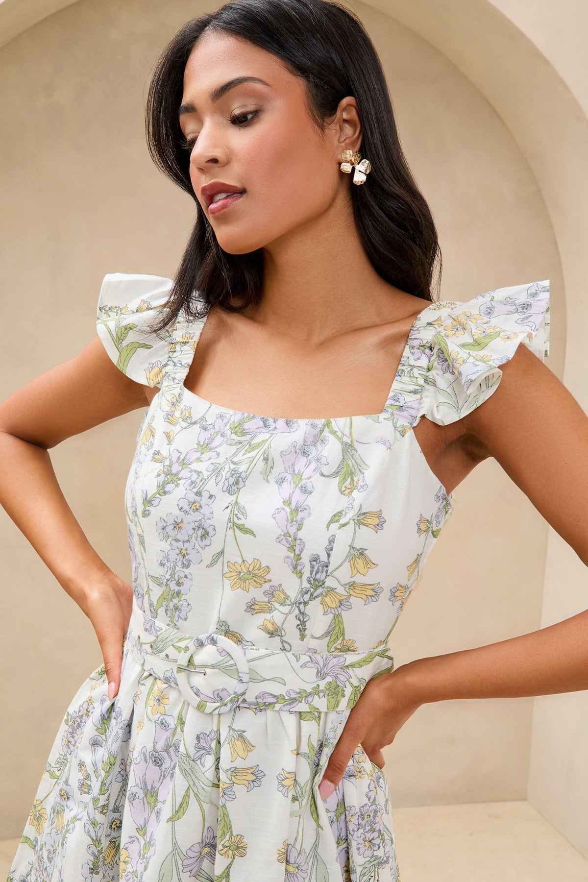 Lipsy London Floral Belted Midi Dress