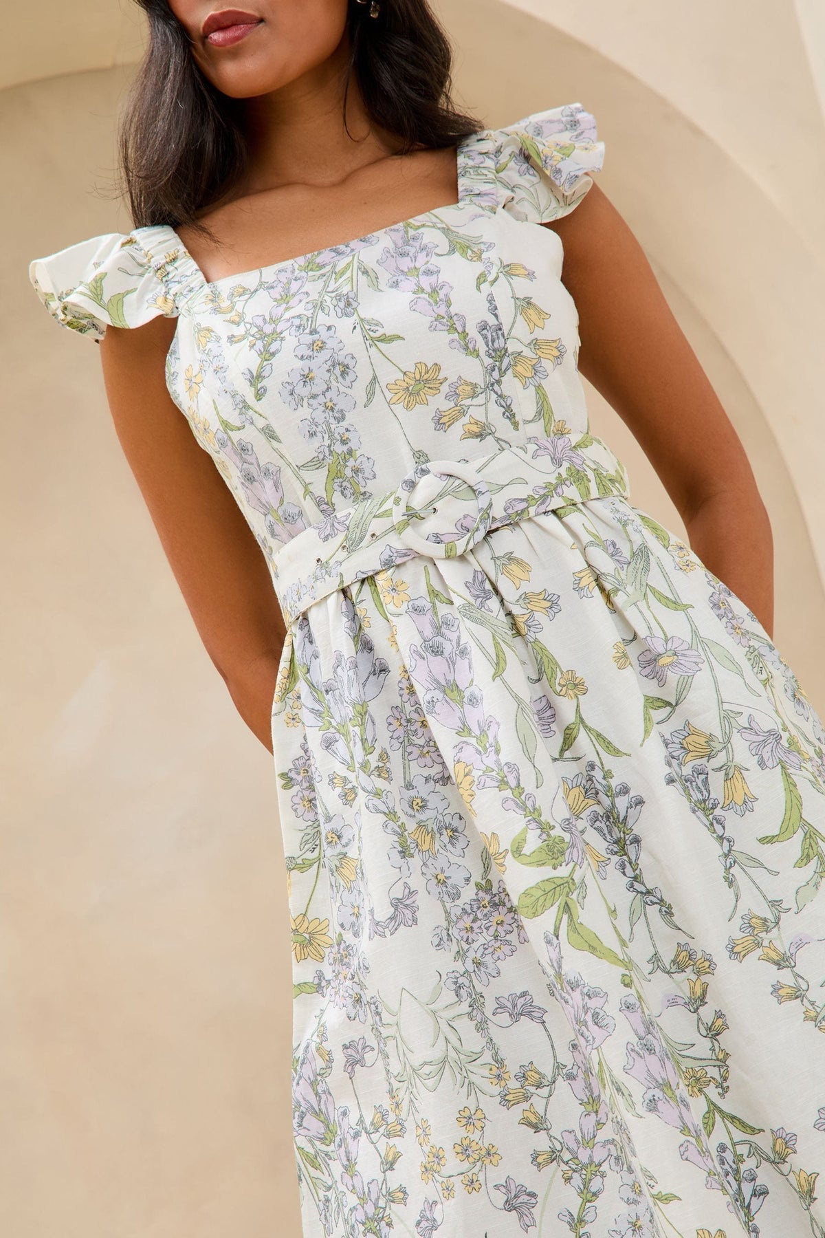 Lipsy London Floral Belted Midi Dress