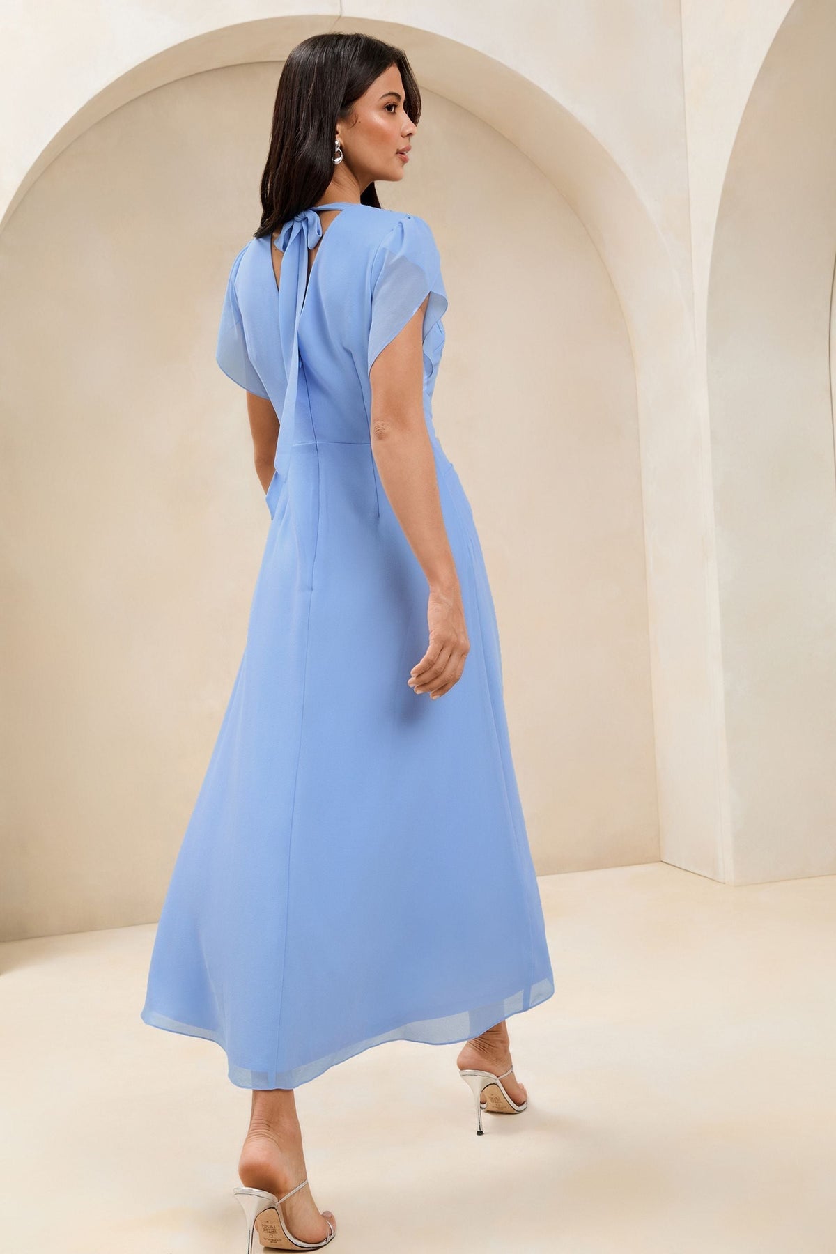 Lipsy London Embroidered-Sleeve Fit and Flare Midi Dress