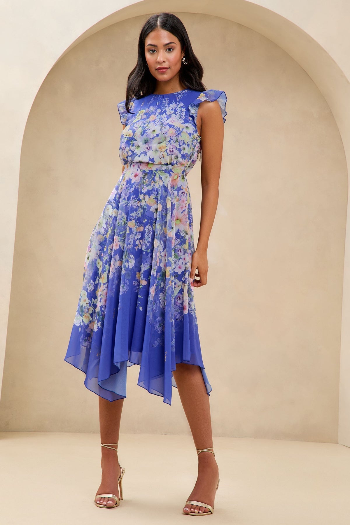 Lipsy London Meadow Print Pleated Fit and Flare Dress