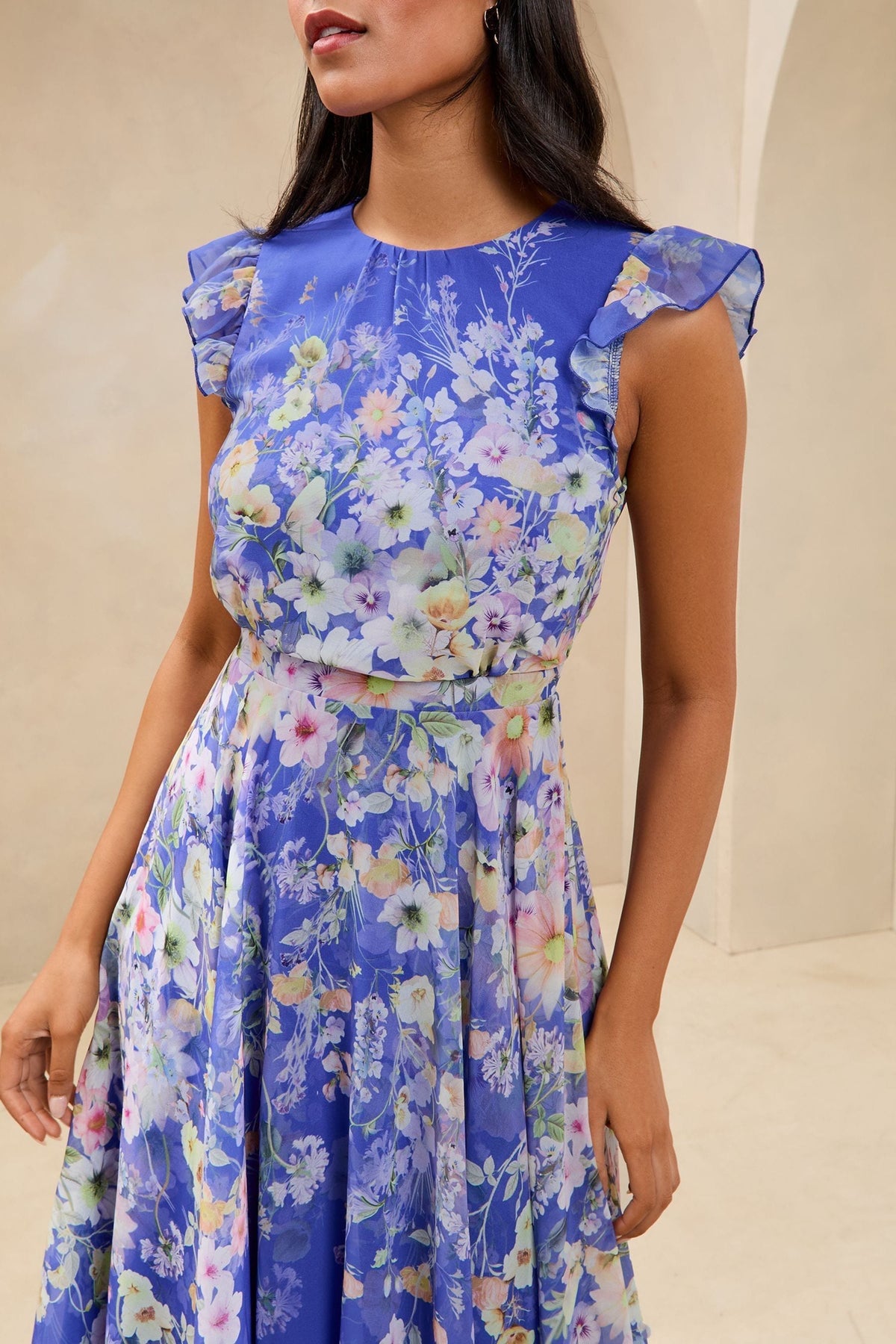 Lipsy London Meadow Print Pleated Fit and Flare Dress
