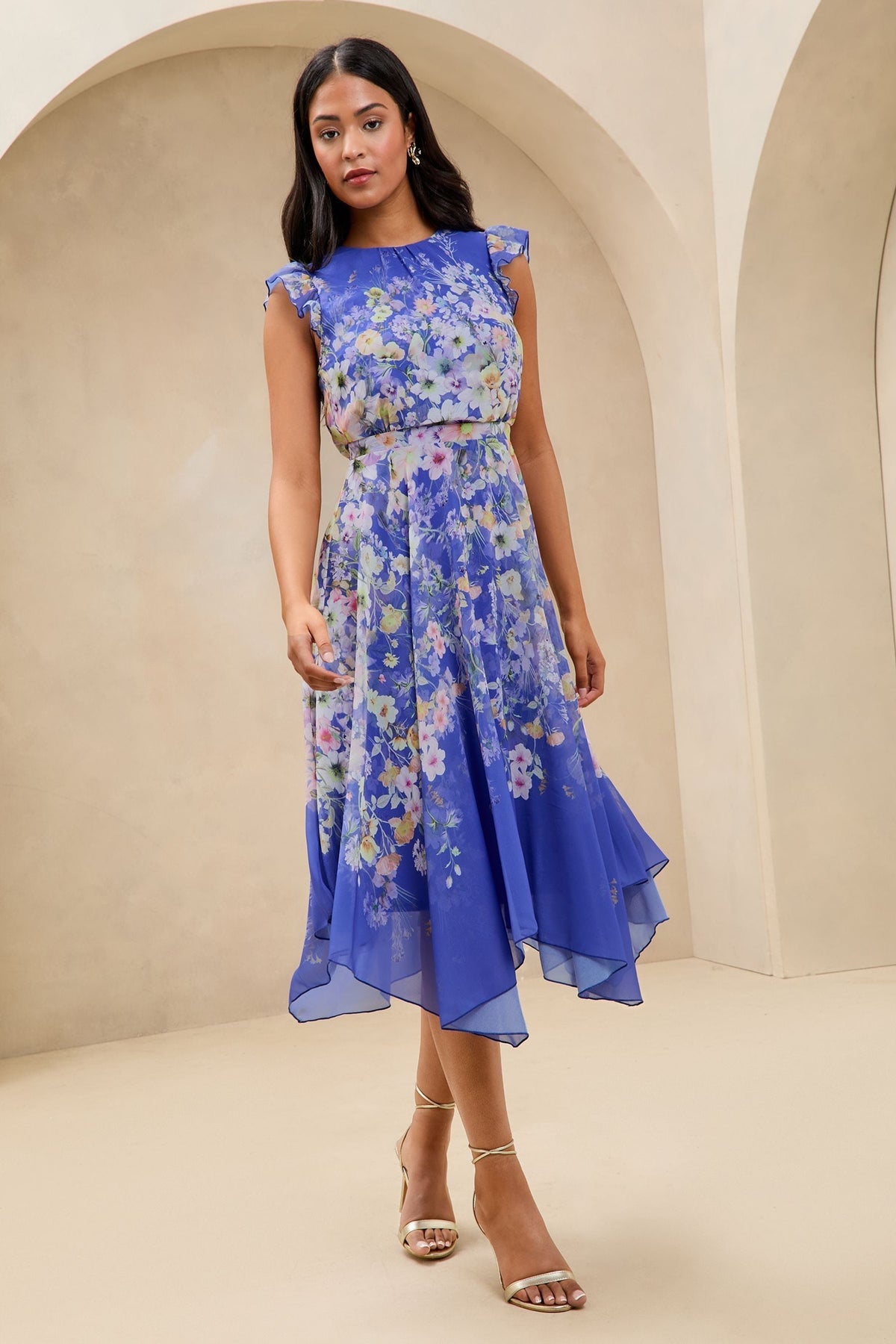 Lipsy London Meadow Print Pleated Fit and Flare Dress
