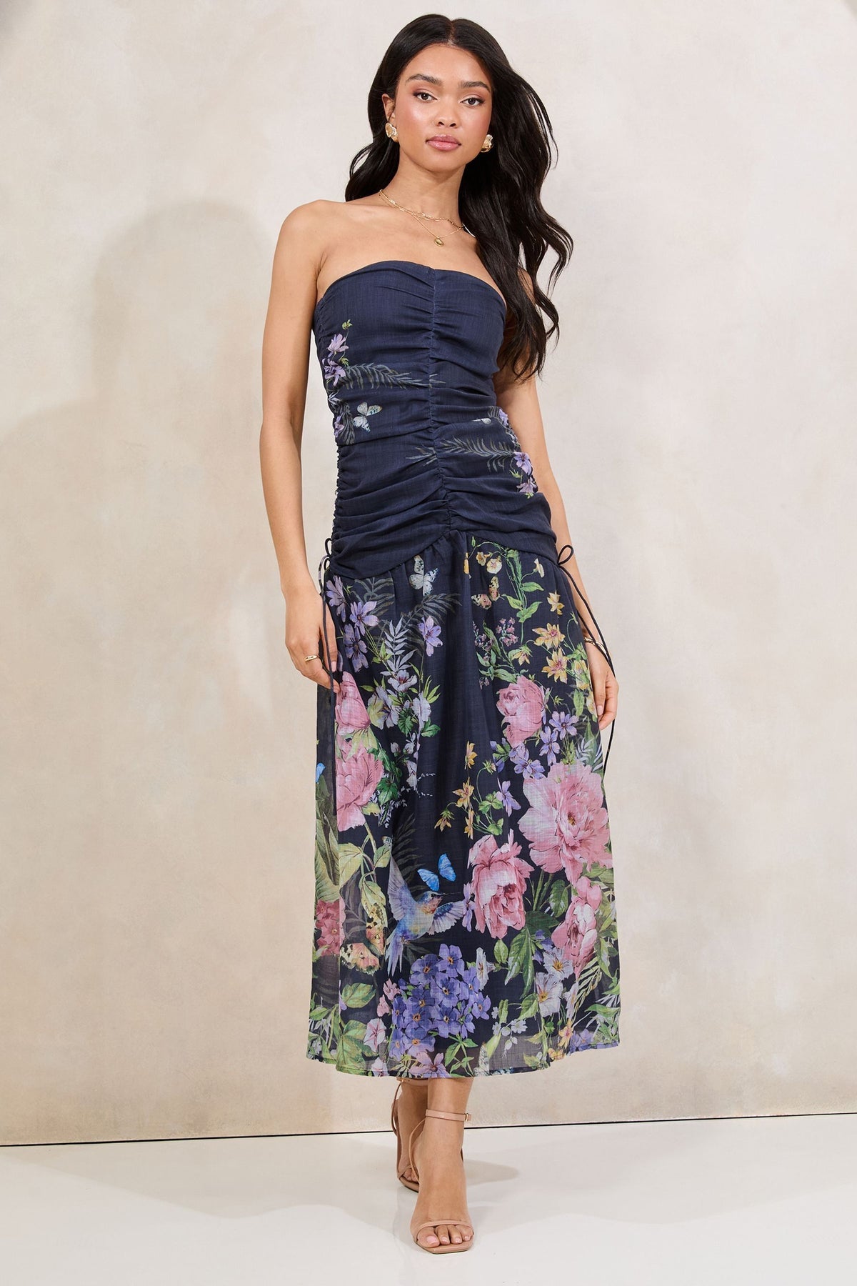Lipsy London Floral Ruched Bandeau Maxi Dress