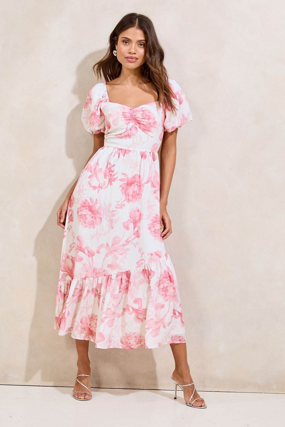 Lipsy London Floral Puff-Sleeve Midi Dress
