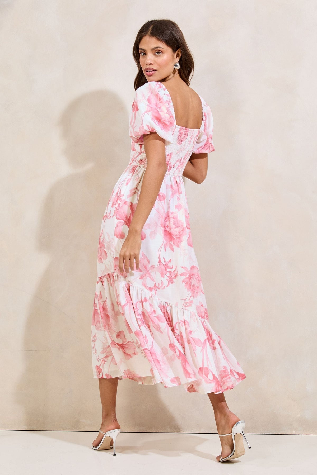 Lipsy London Floral Puff-Sleeve Midi Dress
