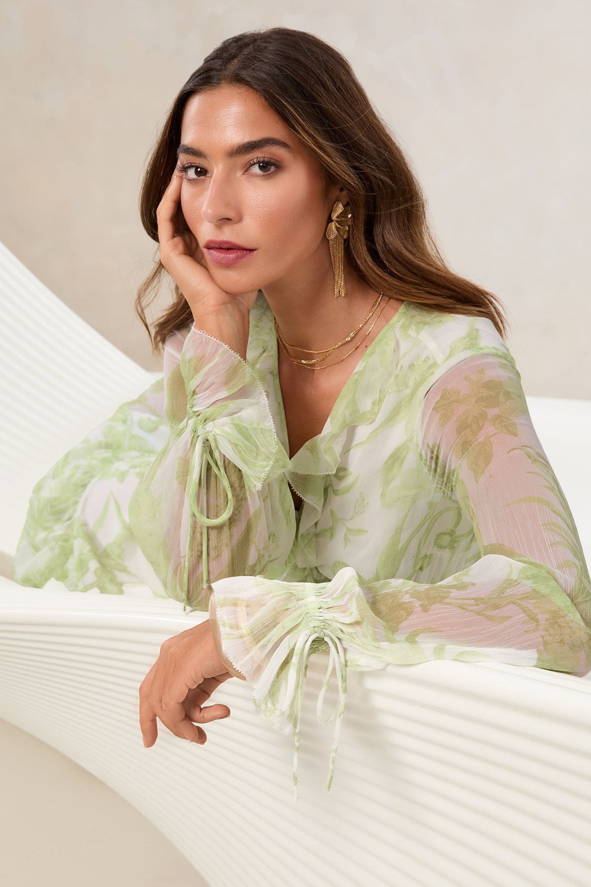 Lipsy London Floral Ruffle Long-Sleeve Midi Dress