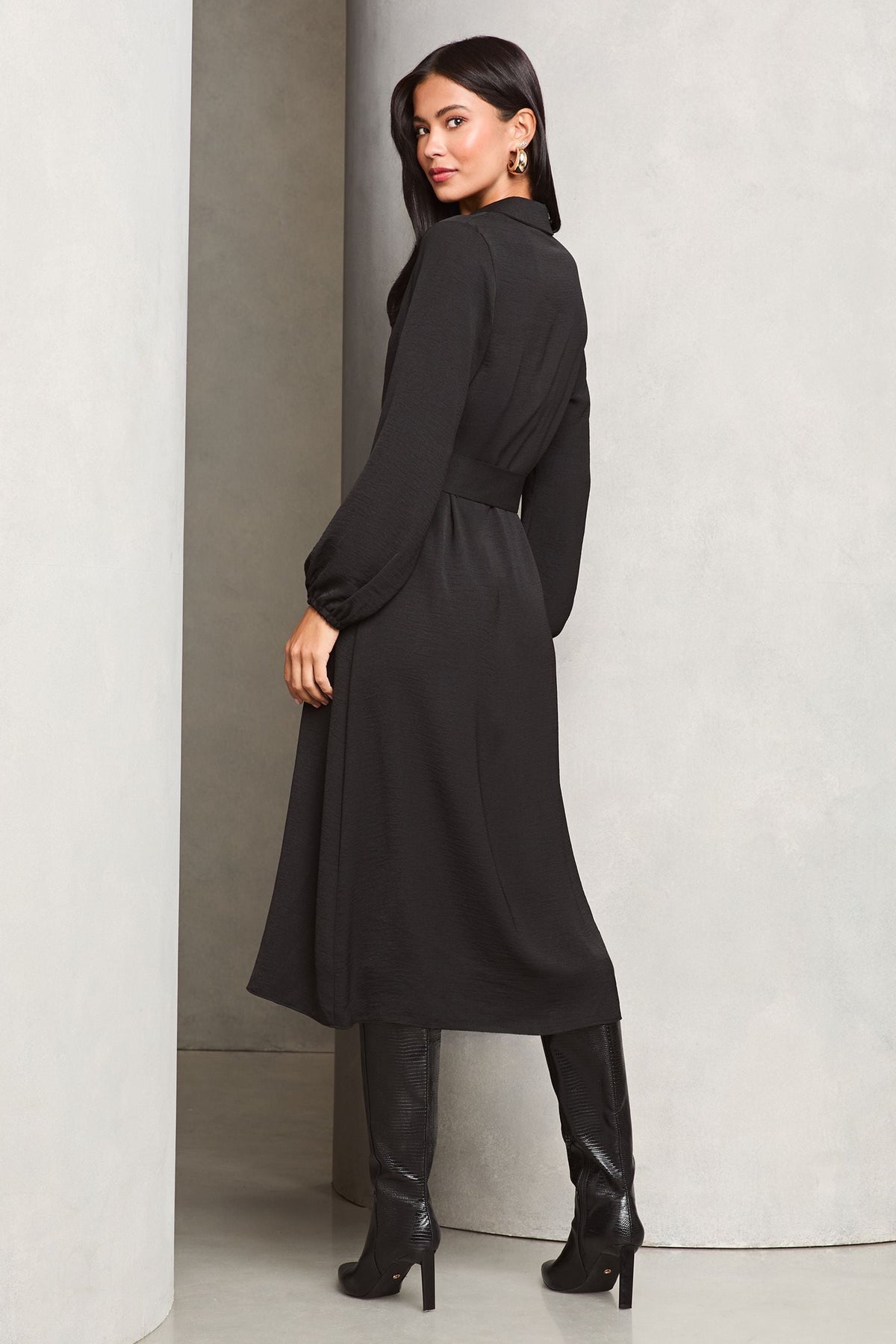 Lipsy London Belted Long-Sleeve Midi Shirt Dress
