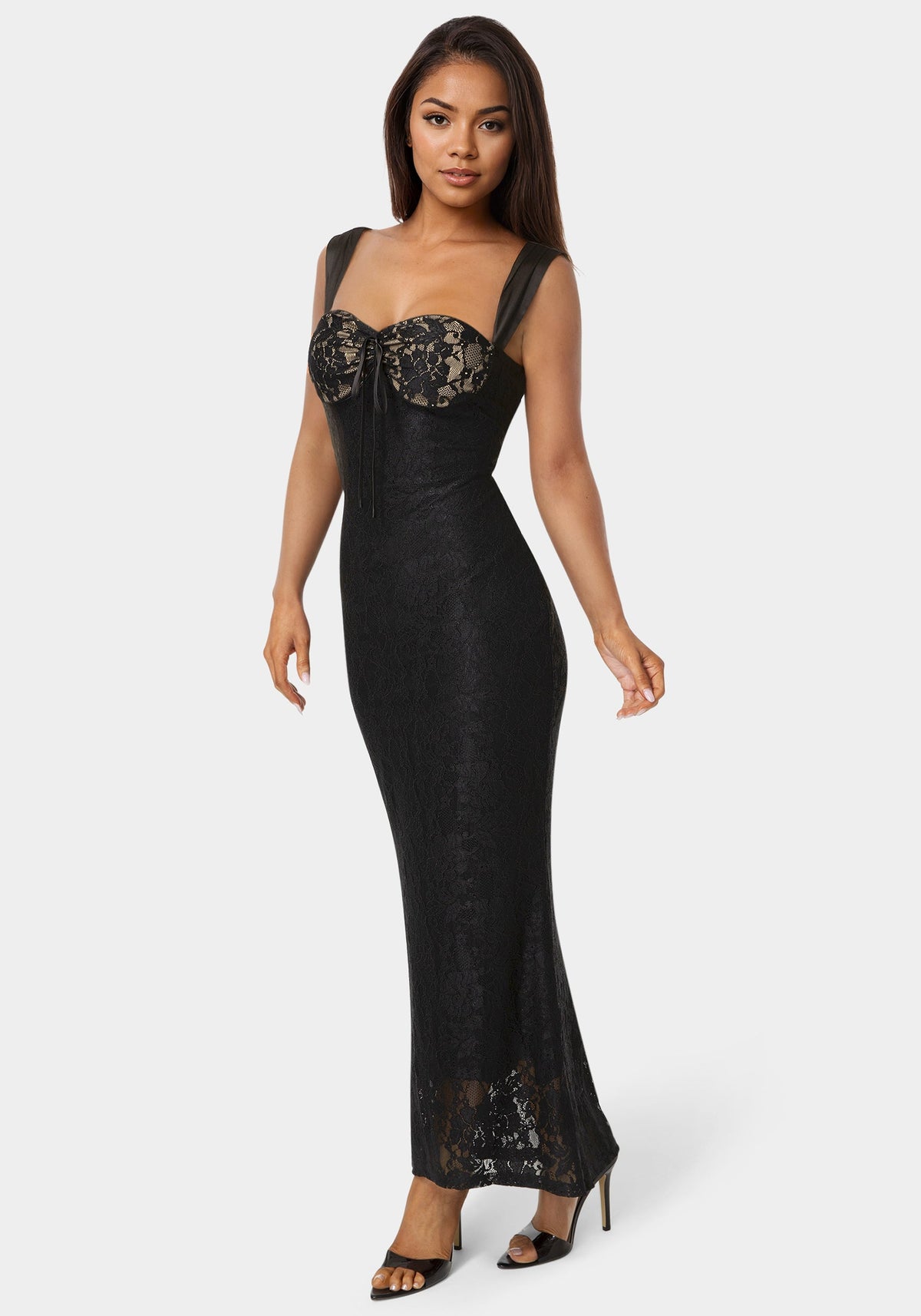 Bebe Lace Bustier Midi Dress