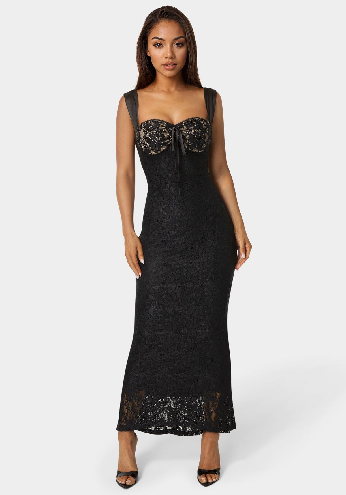 Bebe Lace Bustier Midi Dress