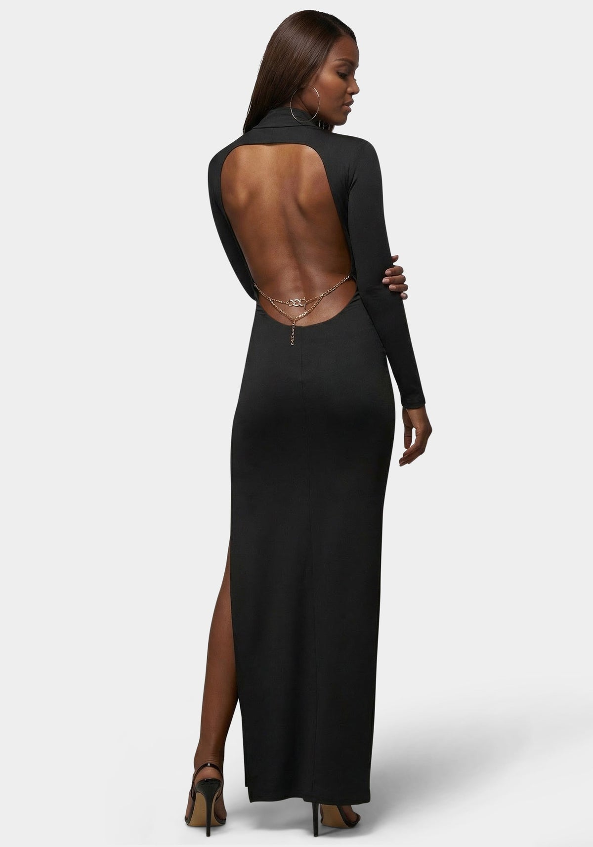 Bebe Open Back Chain Maxi Dress
