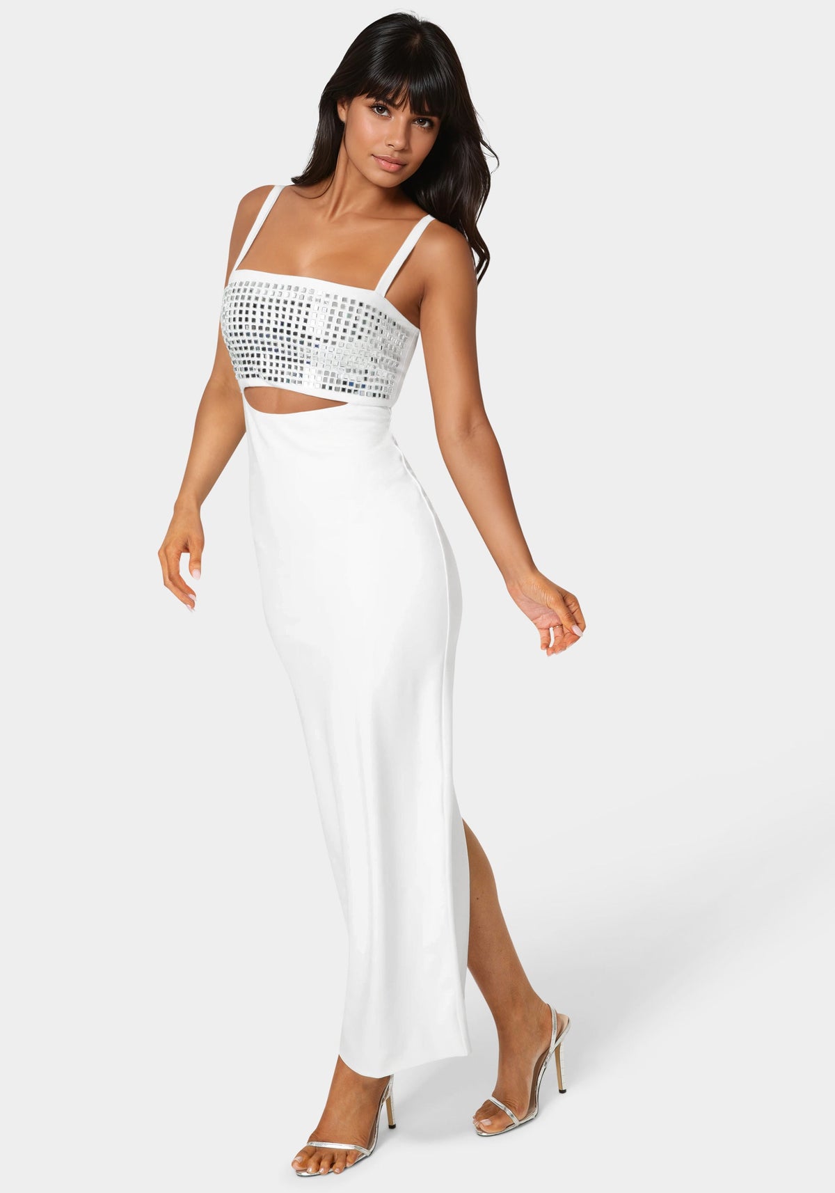 Bebe Embellished Strapless Column Maxi Dress