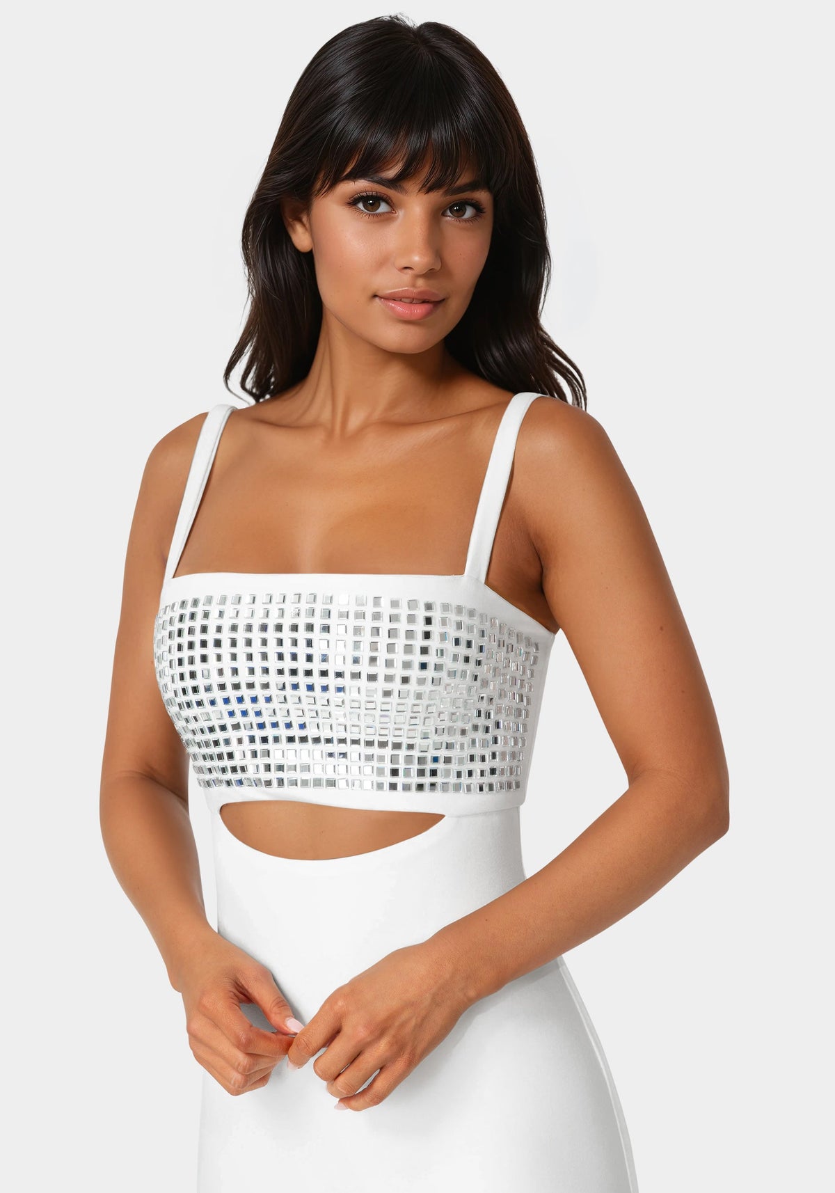 Bebe Embellished Strapless Column Maxi Dress