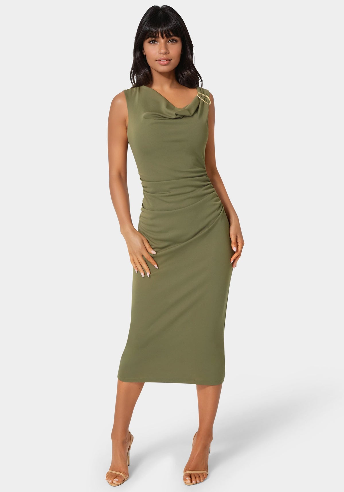 Bebe One-Shoulder Trim Strap Midi Dress