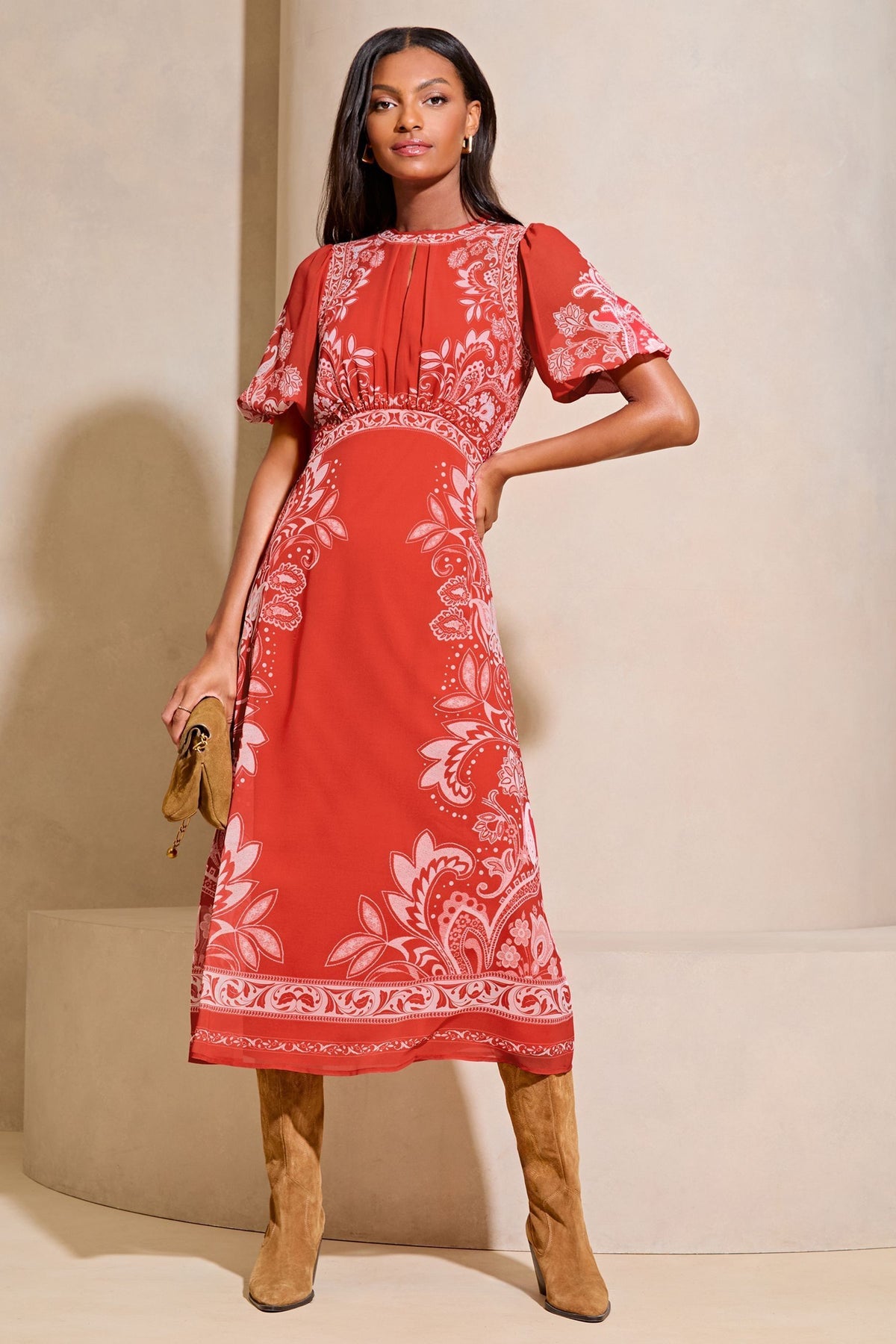 Lipsy London Placement Print Short-Sleeve Midi Dress