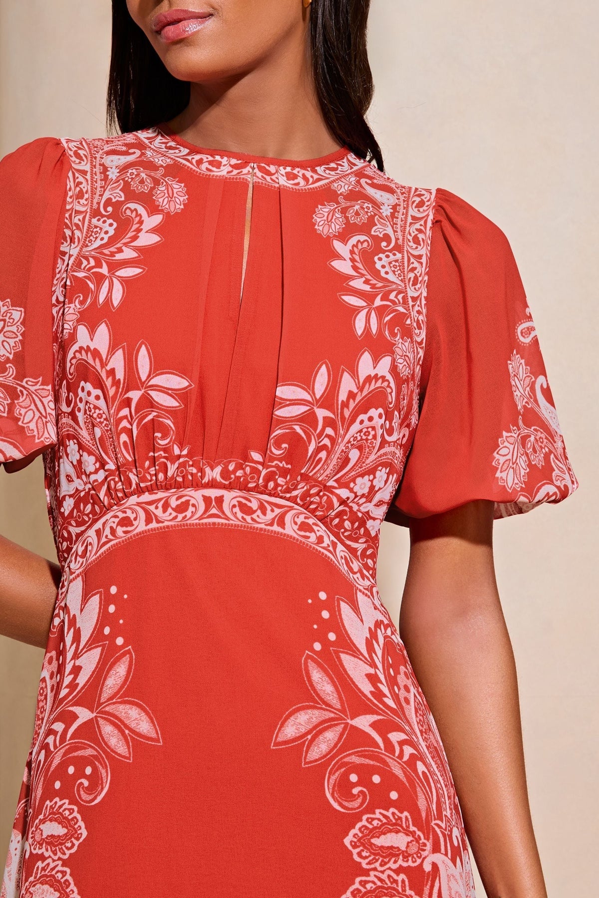 Lipsy London Placement Print Short-Sleeve Midi Dress