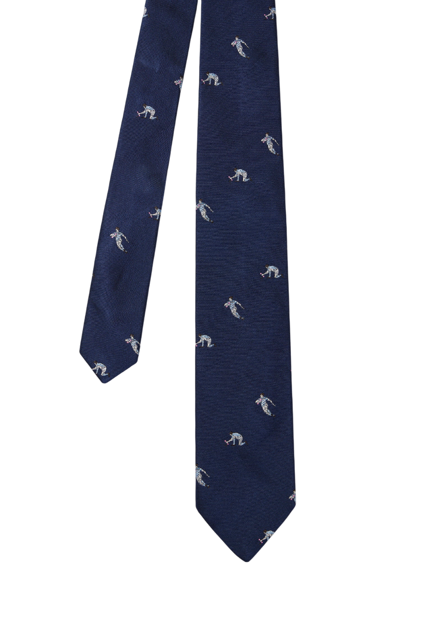 Eden Park Indigo Silk Tie With Rugby Player Motifs