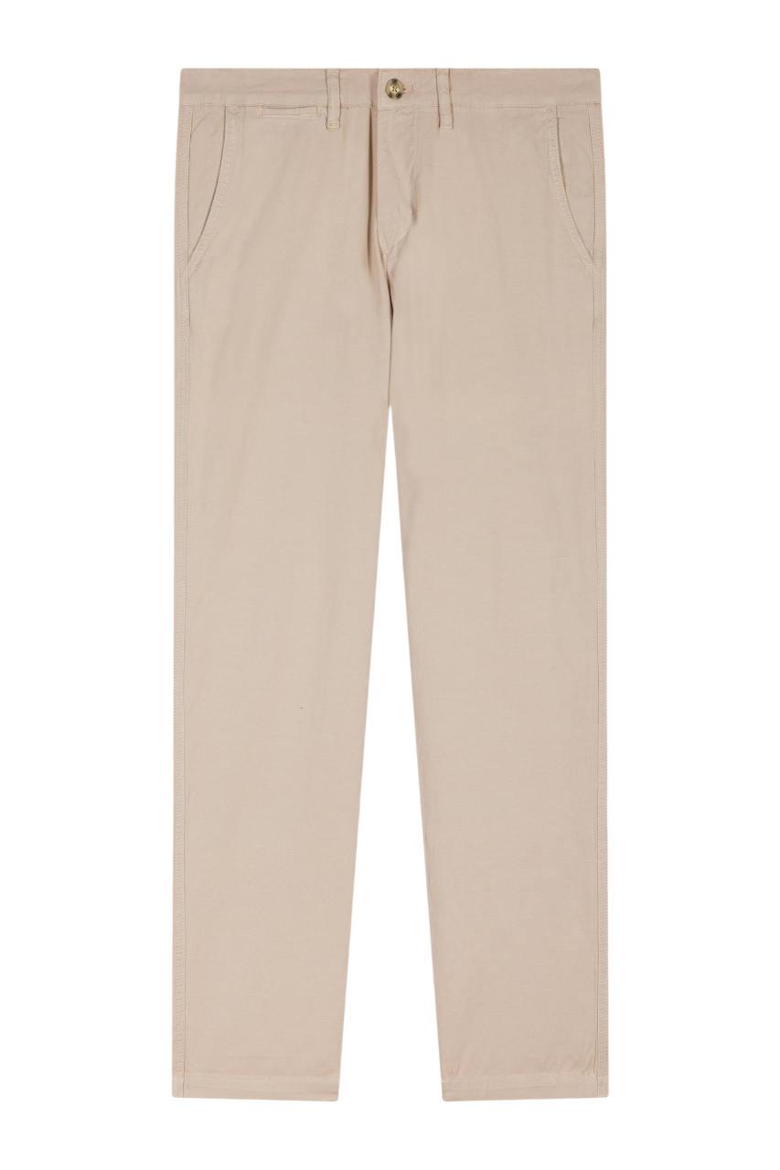 Eden Park Beige Stretch Cotton And Linen Pleated Chino Pants, Straight Cut