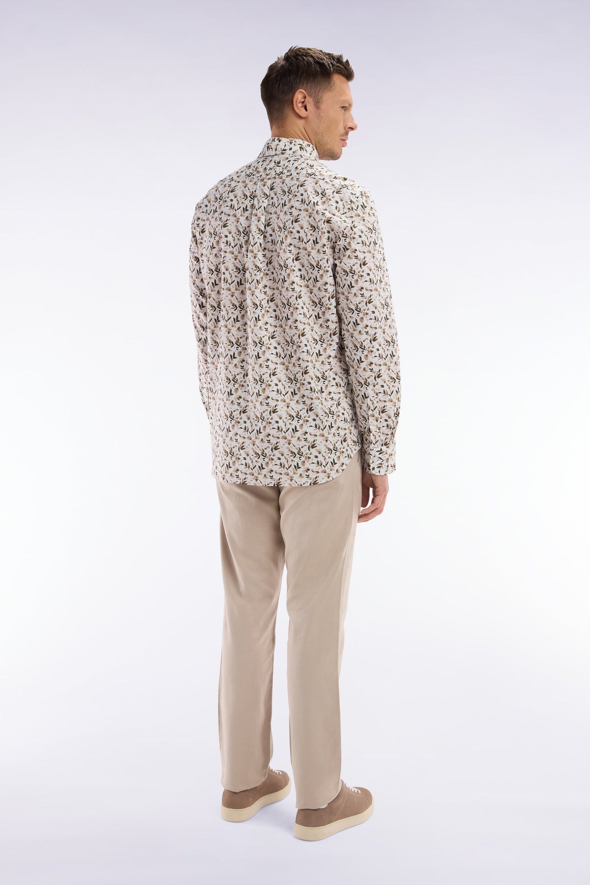 Eden Park Beige Stretch Cotton And Linen Pleated Chino Pants, Straight Cut