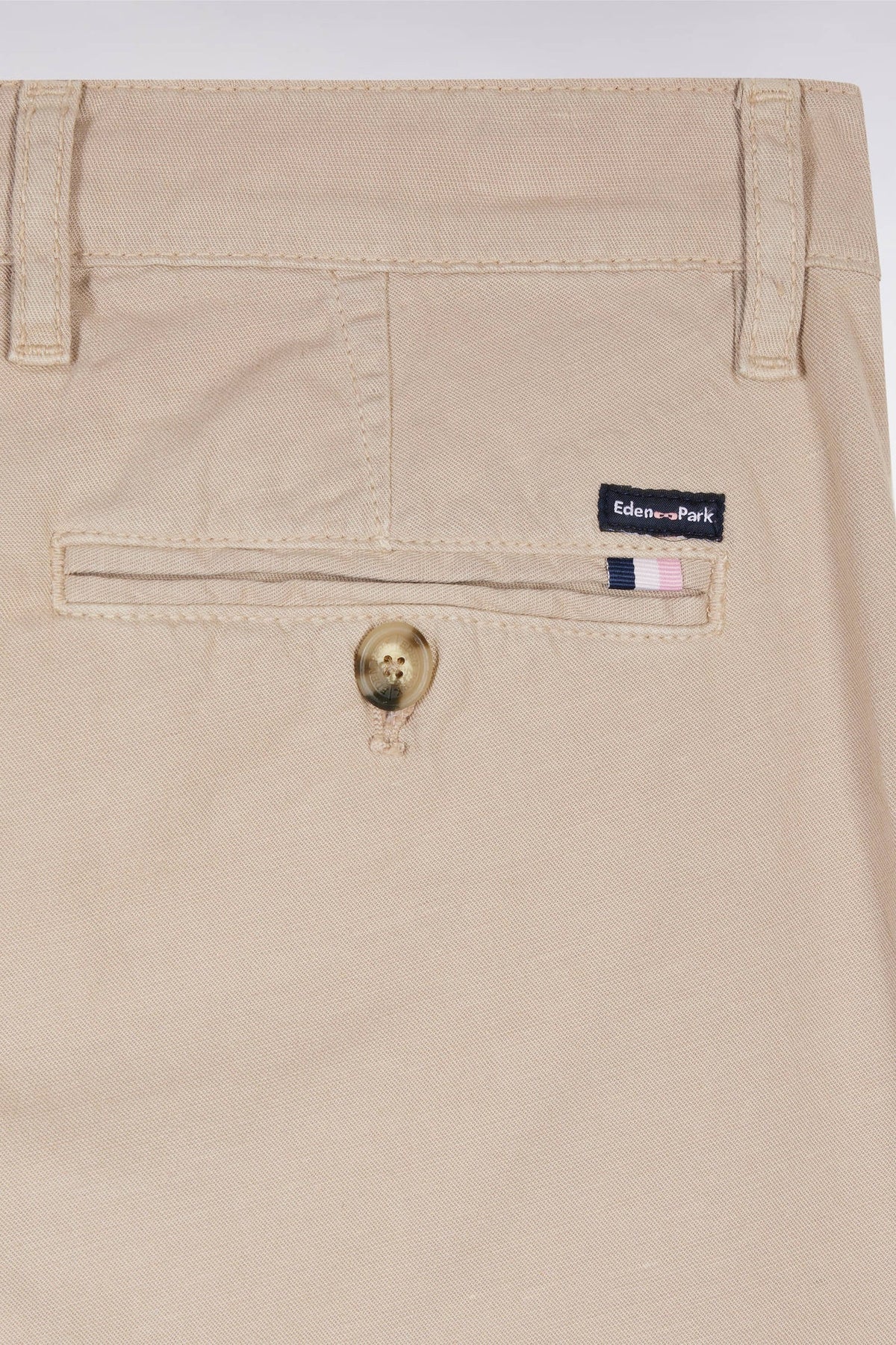 Eden Park Beige Stretch Cotton And Linen Pleated Chino Pants, Straight Cut