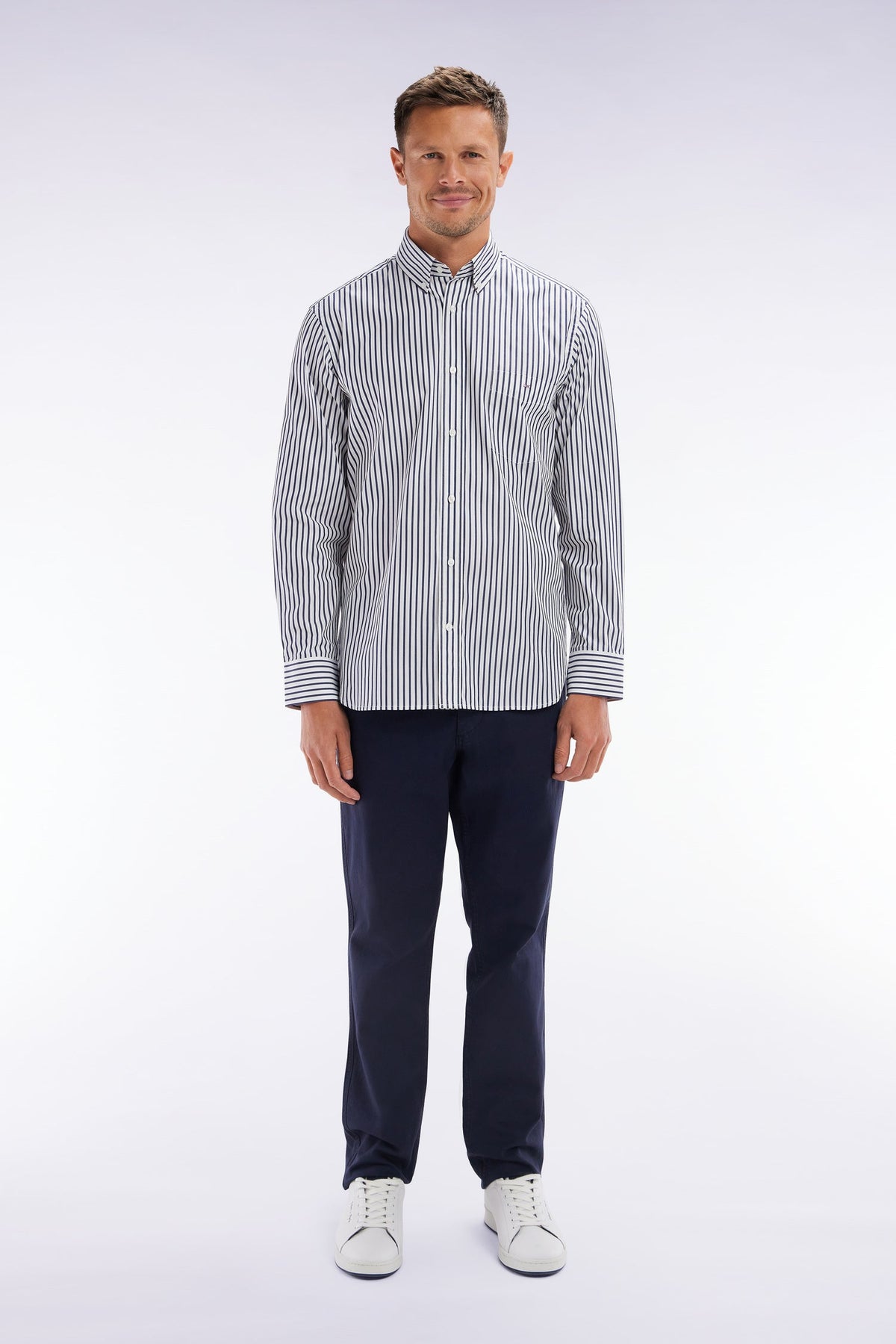 Eden Park Beige Stretch Cotton And Linen Pleated Chino Pants, Straight Cut