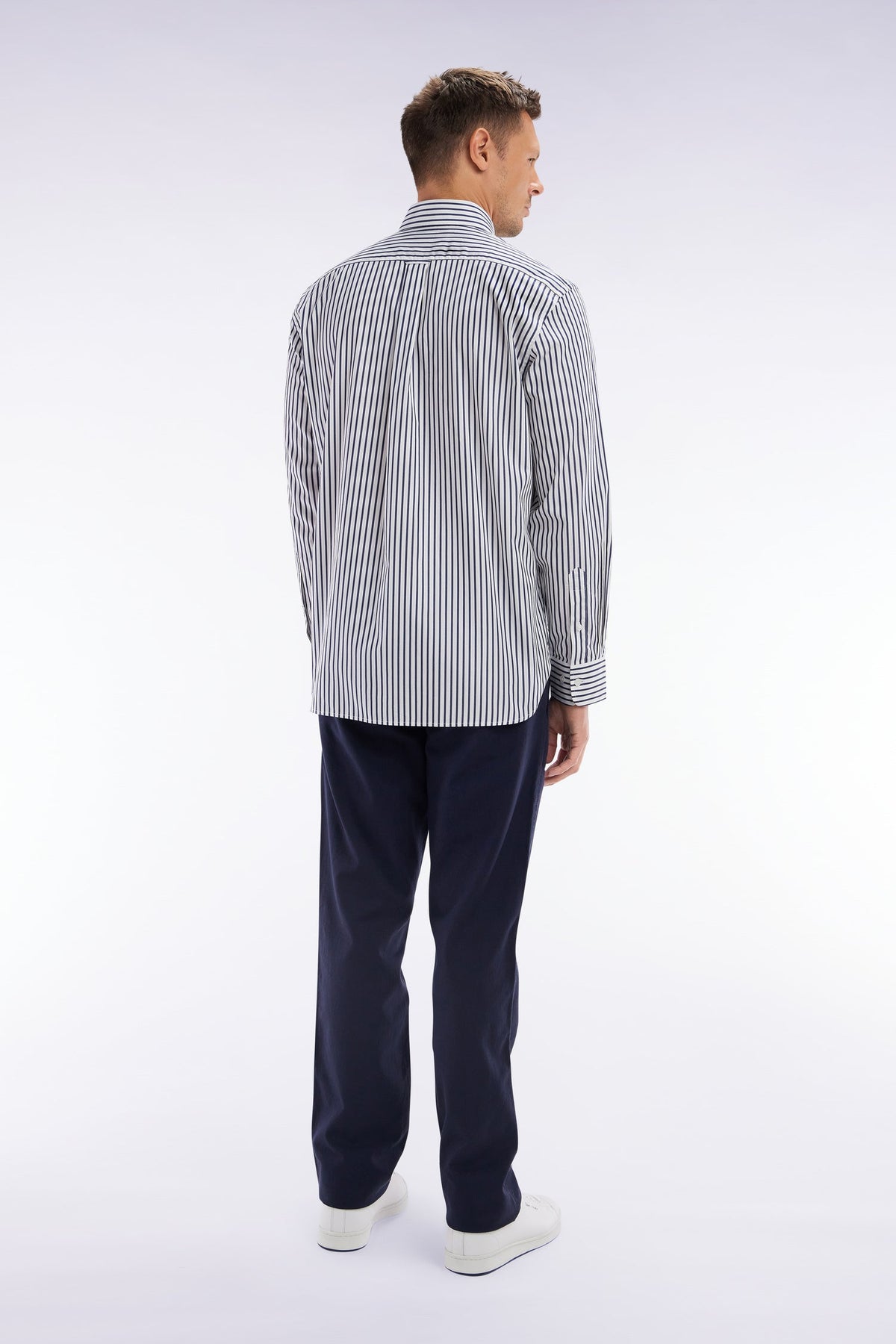 Eden Park Beige Stretch Cotton And Linen Pleated Chino Pants, Straight Cut