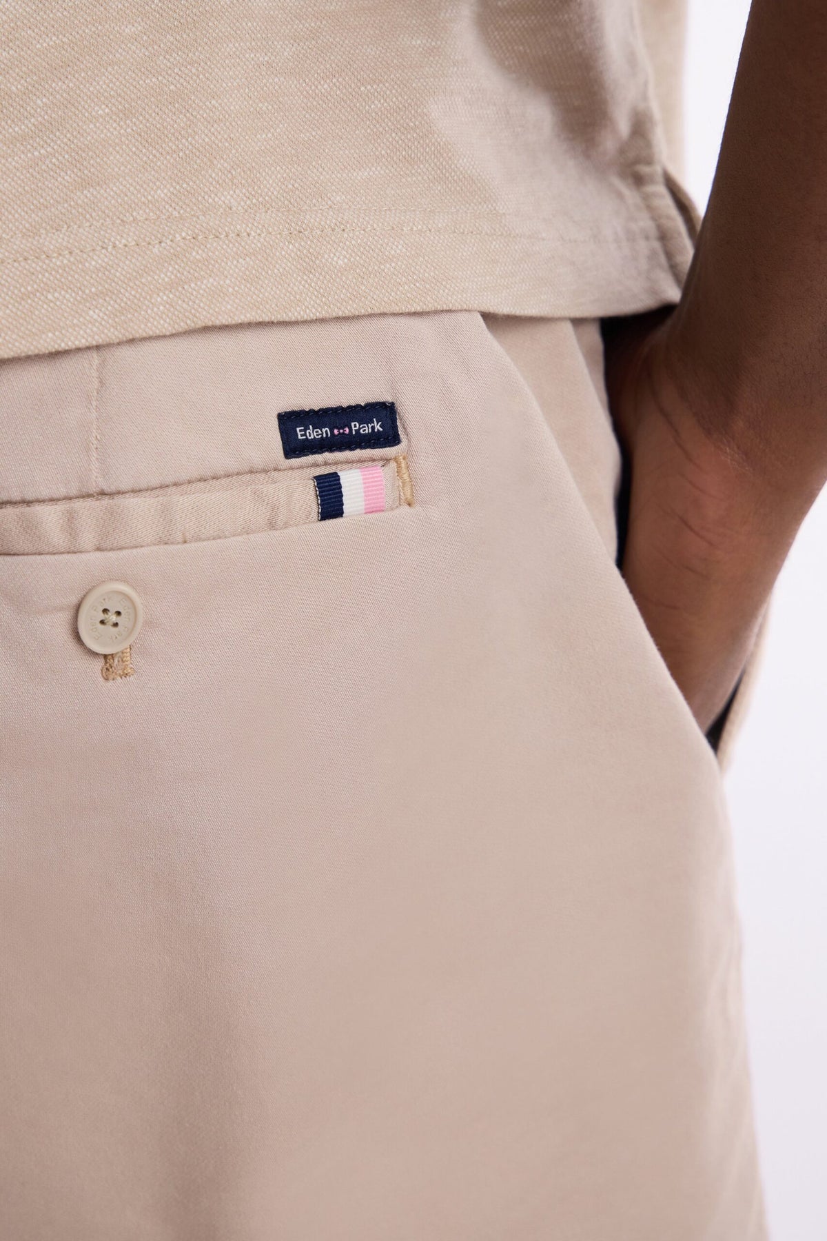 Eden Park Bermuda Shorts With Elasticated Waist In Beige Lyocell And Stretch Cotton