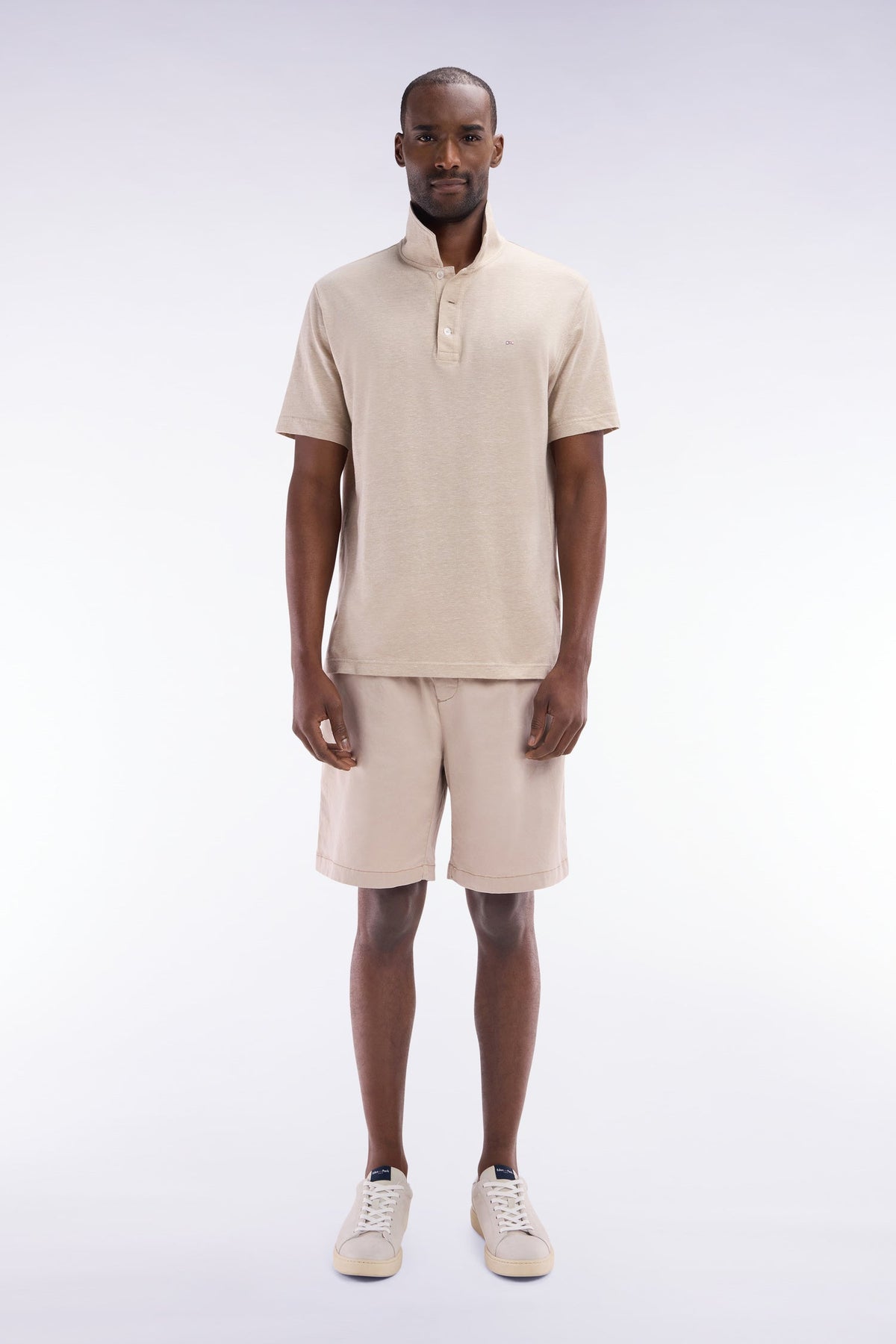 Eden Park Bermuda Shorts With Elasticated Waist In Beige Lyocell And Stretch Cotton